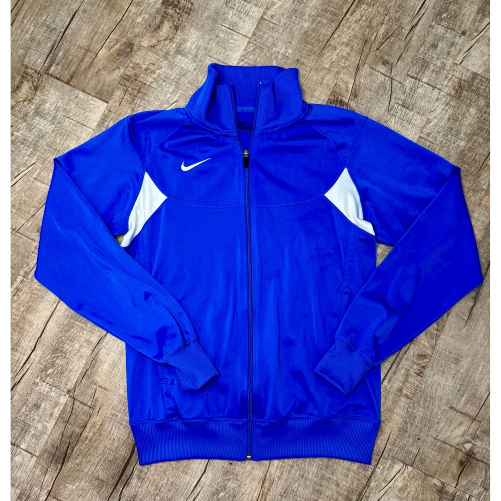 Nike Womens Track Jacket Royal Blue White Full Zip Mock Neck Swoosh Size M